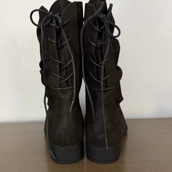 NEW Women’s Sz 9 XW Black Calf Boots – Low Heel Inside Zip Slouchy Lace-Up Backs - Picture 4 of 14